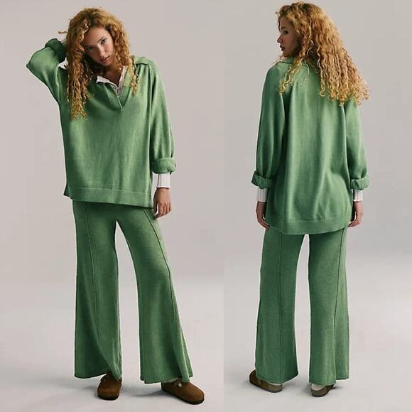 NEW Free People Drea Sweater Set 2-Piece Mint Green Oversized XL Elevated Basic - Picture 1 of 15